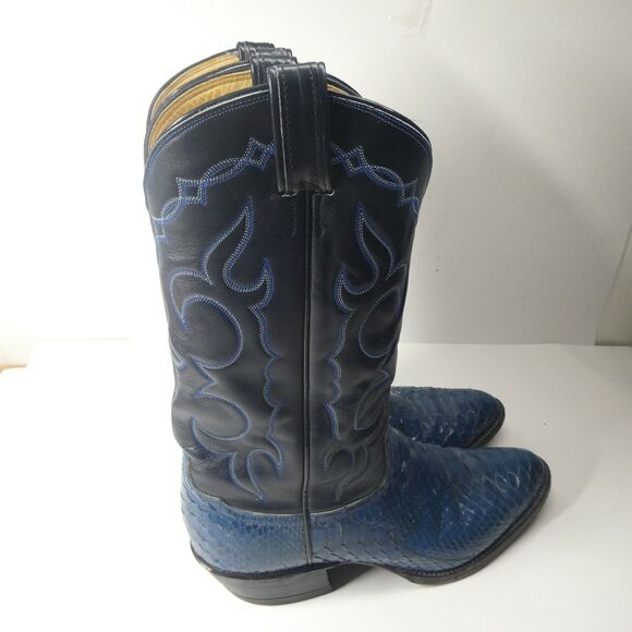 Tony Lama Boots Blue Python Snake Cowboy Western Mens 11 D Snakeskin Embroidered - Picture 2 of 16